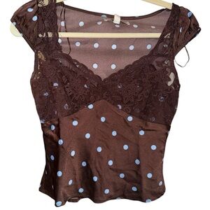 Marshalls New with Tags Viral Brown Blue Polka Dot Top Size Small